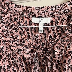 Joie Pink Floral-Print Ruffle Tie Neck Blouse